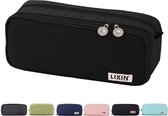 LIXIN Etui - Opgewaardeerd Groot - Zwart - Pennenzak voor jongens en meisjes - Canvas - Linnen - School etui - Etui voor kinderen en volwassenen - Terug naar school - Back to school - Leuke telescopishe pennenhouder - Leuk etui - Gift - Cadeau