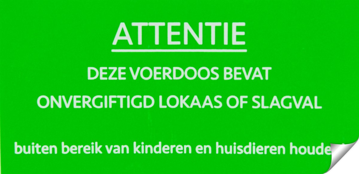Sticker "Onvergiftigd / Slagval" - Waarschuwingssticker - Voerdoos - 8 x 4 cm