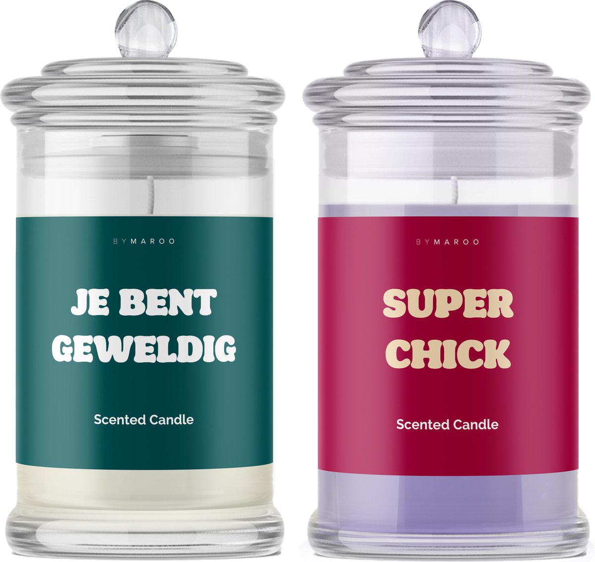 Kaarsen geschenkset Chick - Super Chick Je Bent Geweldig - Grappige Cotton & Lavendel Geurkaarsen in Glas met Tekst - Verjaardag Cadeau Vrouw, Vriendin - Geschenkset - Happy Birthday - Cadeautje voor Haar Volwassenen