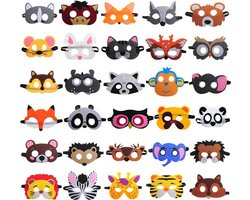 Joya Kids® 30 Stuks Dieren Jungle Maskers voor Kinderen | Maskerset voor kinderfeest | Dierentuin Verkleed kleding | Verkleedpartij | 30 stuks