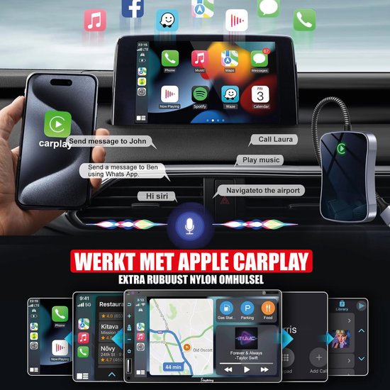 CoverMore Play Bluetooth Adapter geschikt voor Apple CarPlay - Draadloze Dongle Auto - Ontvanger Car Play - USB-A en USB-C - Nederlandse Interface - Geschikt Voor iPhone 15/14/13/12/11/X van CoverMore — afbeelding 2