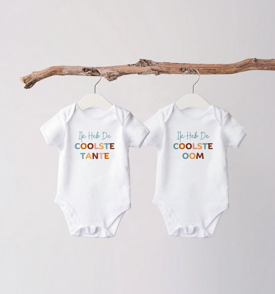 Can Baby - Ik Heb De Coolste Tante & Ik Heb De Coolste Oom - Wit - Maat 56-62 (0-3 Maanden) - Can Baby Speciale Ontwerp - Cadeau Zwangerschap Aankondiging - Verjaardag Jongen Meisje - Allerliefste Baby Kleding met Tekst - Beste en Leukste - Tante
