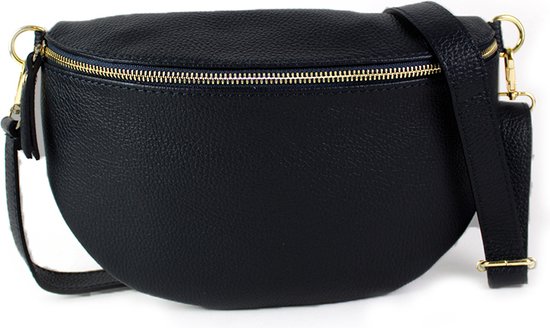 Sac banane en cuir pour femme | Sac banane | Fabriqué en Italie | Noir | GRAND | 29 cm x 19 cm x 8 cm | CUIR VÉRITABLE