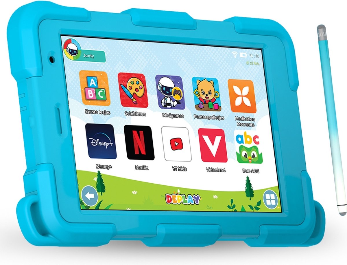 DEPLAY Kids Tablet SMART 4 - Kindertablet - Kindertablet vanaf 3 jaar - 5000 mAh Batterij - Pen, Beschermhoes & Screenprotector- Android 14 - Tablet Kinderen - 8 Inch - Blauw