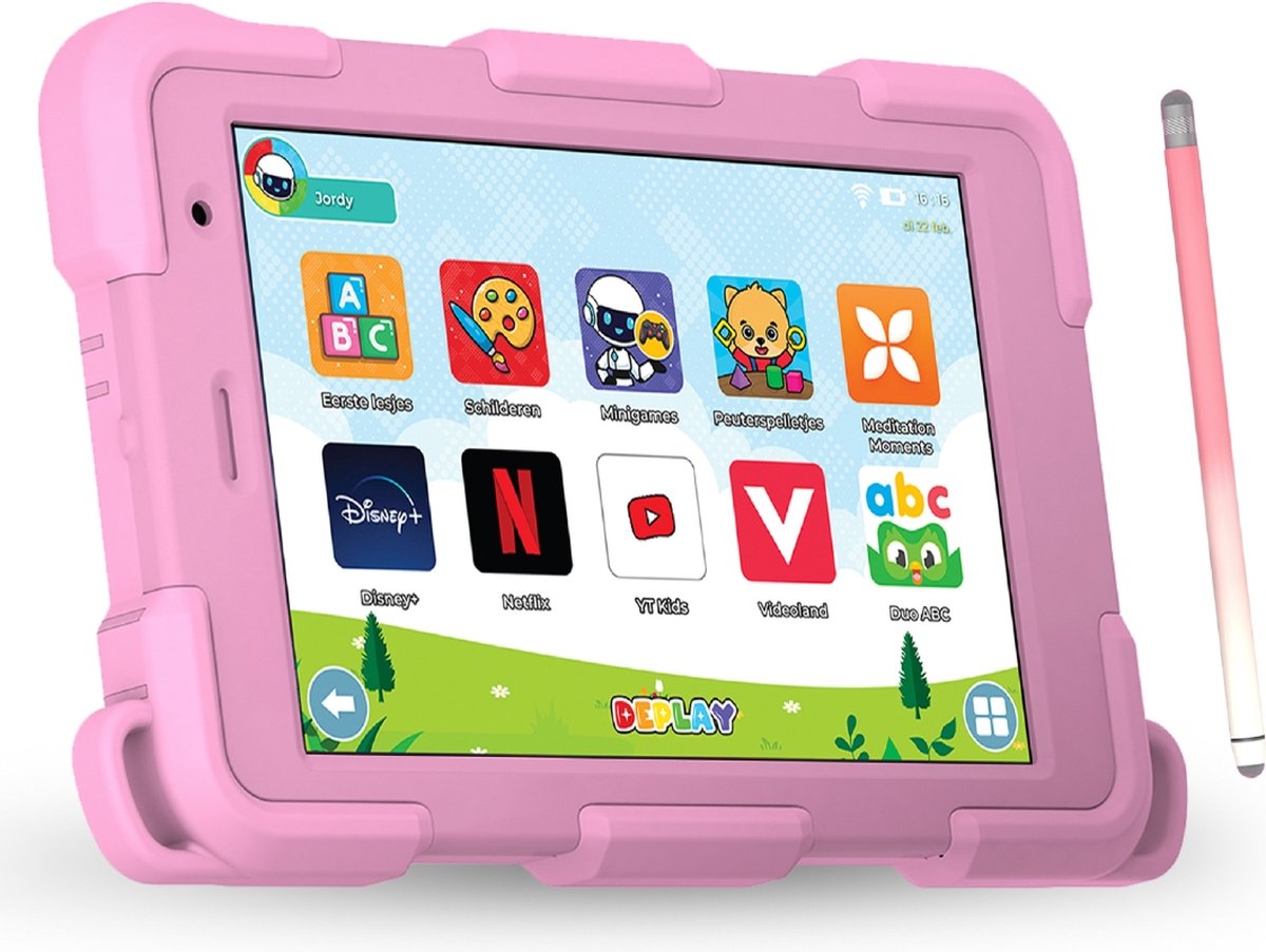 DEPLAY Kids Tablet SMART 4 - Kindertablet - Kindertablet vanaf 3 jaar - 5000 mAh Batterij - Pen, Beschermhoes & Screenprotector- Android 14 - Tablet Kinderen - 8 Inch - Roze