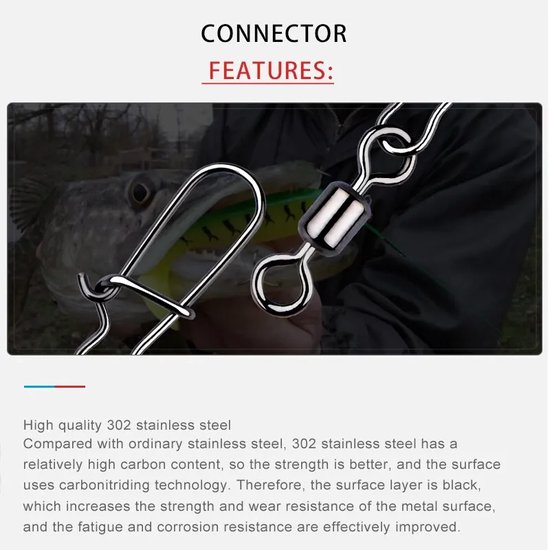 Visaccessoires Connector 20 STUKS Pin Lagerwals Draaibaar Roestvrij Staal Snap Visshaak Lokken Schwartels Tackle — afbeelding 3