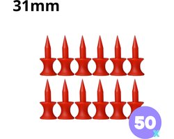 Golf tees - 50 stuks - 31mm - Duurzaam kunststof - Red - Golf accesoires - Golfset - Golftee