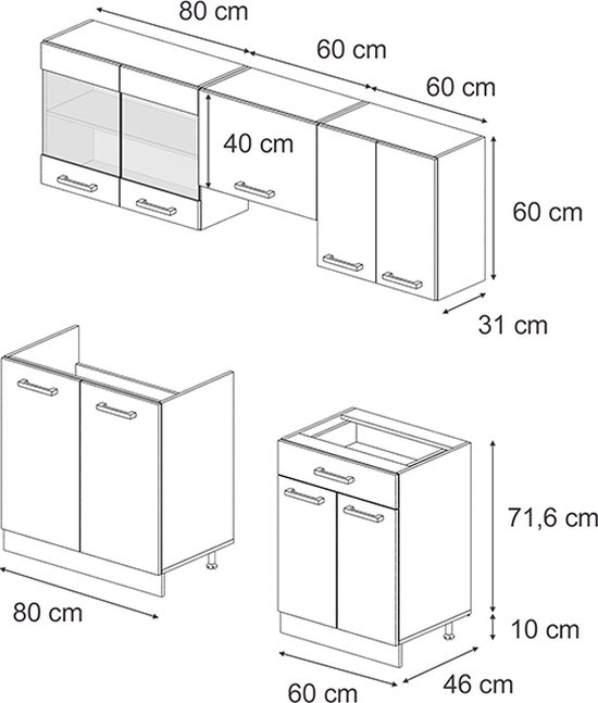 Meuble de cuisine complet Vicco R- Line – 200 cm, WB Anthracite Chêne noir brillant/or, WB Anthracite
