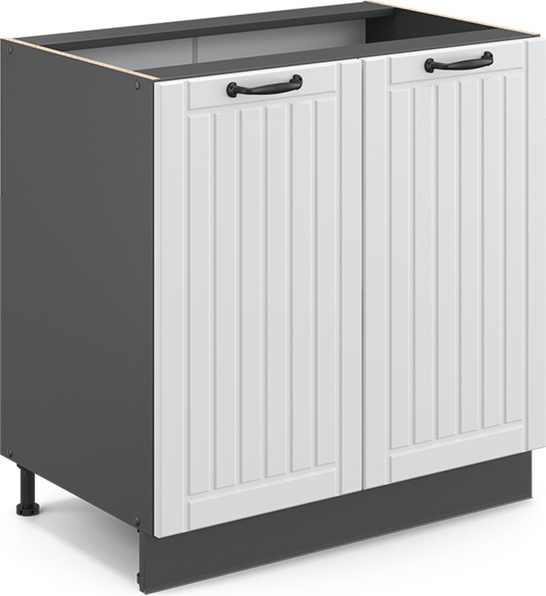 Vicco Keukenonderkast Fame-Line, Wit landelijk/Antraciet, 80 cm goudkleurig eiken werkblad