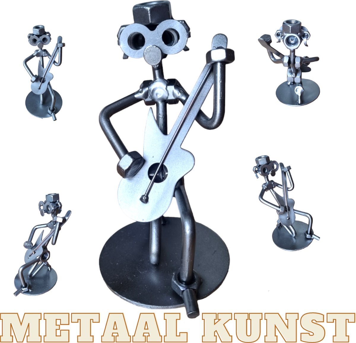 Gitarist-gitaar-muziek-metalen beeld-metaal kunst-uniek-verjaardag-het best cadeau-bas-sinterklas gift-kerst-geschenk