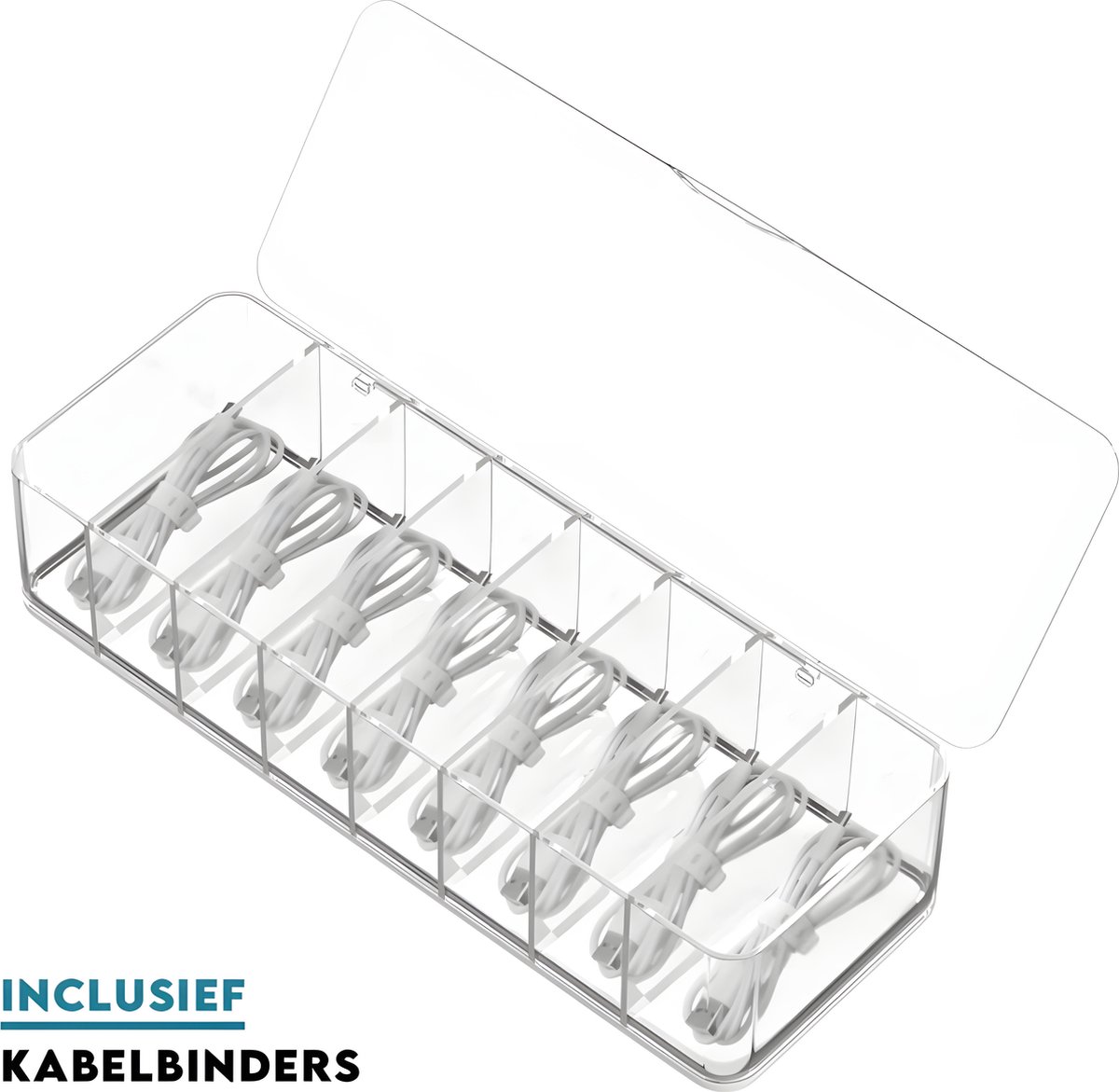 Vitasa Kabel Organiser - Transparante Opbergbox - Kabelhouder Bureau - Kabeldoos - Kabel Management - Incl 10 kabelbinders