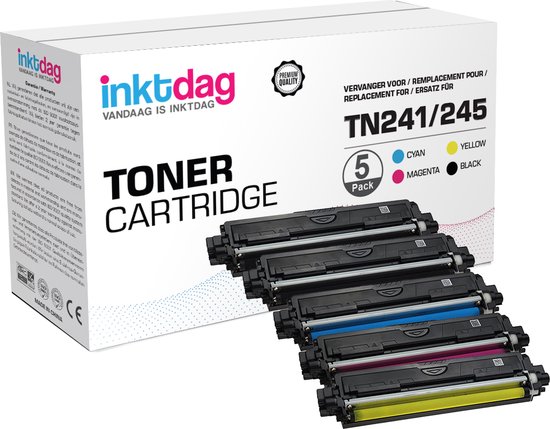 Cartouche de toner Inkday pour Brother TN241 BK x 2, TN245 C x 1, TN245M x 1, TN245Y x 1 Multipack (5 pièces) convient pour Brother DCP-9015 CDW, DCP-9020 CDW Brother HL-3140 CW, HL-3150 CDW, HL-3170 CDW Brother MFC-9140 CDN, 9330 CDW, 9340 CDW