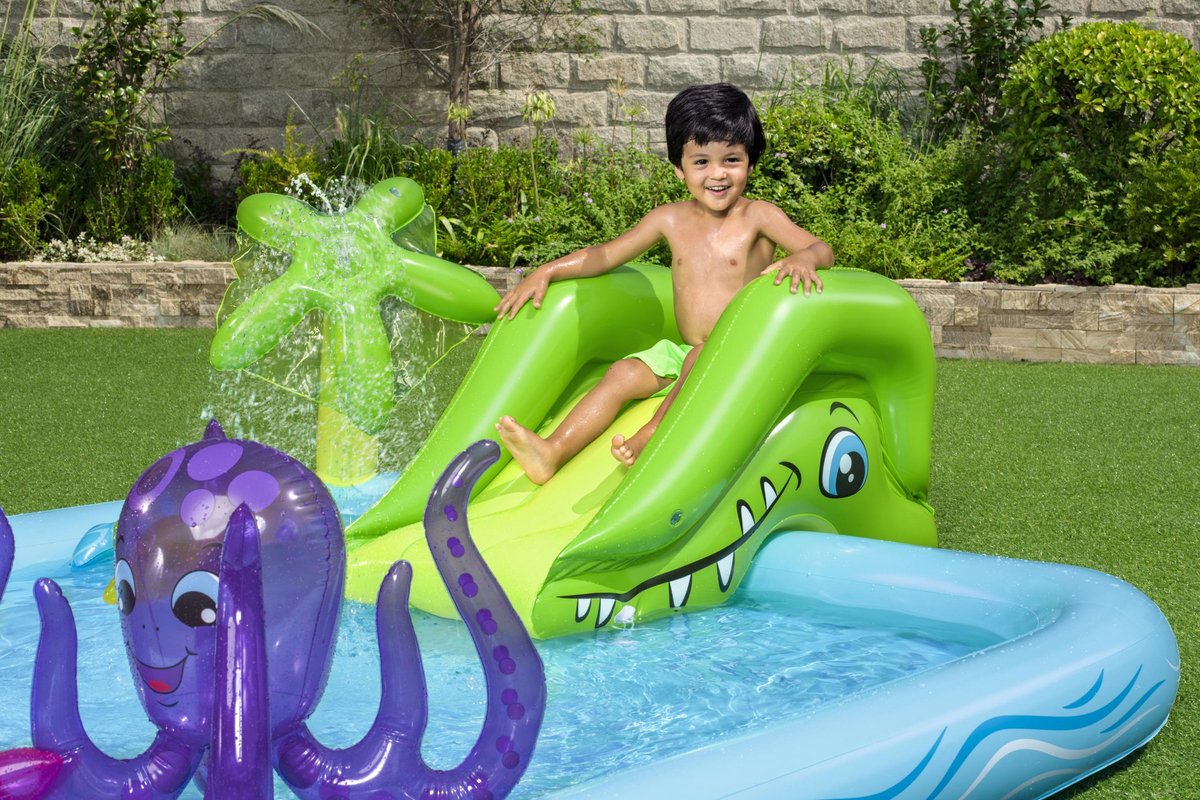 Bestway Kinderzwembad met Glijbaan - Incl. Opblaas Waterspeelgoed - 239 x 206 x 86 CM - 308 L - Waterdieren — afbeelding 2