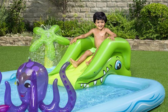 Bestway Kinderzwembad met Glijbaan - Incl. Opblaas Waterspeelgoed - 239 x 206 x 86 CM - 308 L - Waterdieren