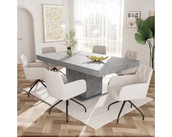 Sweiko 6 sets van 360° Roterende Diamant Patroon Eetkamerstoelen,K ussens Fauteuils met 4-metalen poten, moderne vrijetijdsstoelen, slaapkamer en woonkamer stoelen, studio, lendensteun, fluweel,Beige (excl. tafel)
