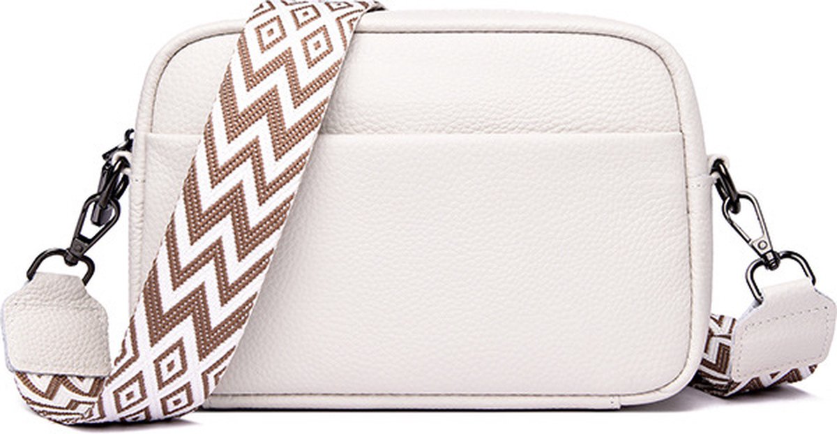 Dames Schoudertas Crème - Crossbody Tas - Trendy Damestas - Kleine Schoudertas met Ritssluiting - Cadeau Dames