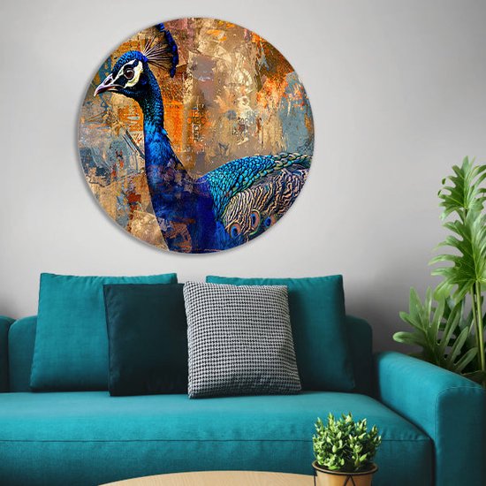 Tableau paon - Cercles muraux Animaux - Fond de tableau - Décoration murale classique - Échelle murale - Peintures & posters cercle mural aluminium 60x60 cm