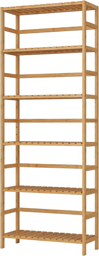 Badkamerrek met 6 planken, keukenrek, staand rek, badkamerrek, smal bamboerek, verstelbare plankhoogte, naturel, 161 x 60 x 26 cm HMTM-083