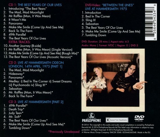 Achterkant van de DVD 'The Best Years Of Our Lives' met tracklistings voor 3 CD's en 1 DVD.