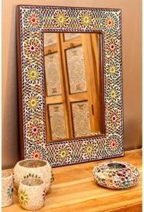 Vochtig Lezen Cadeau Spiegel Multi Colour Met Mozaïek Frame Turkish Design 50-x-50 | bol.com