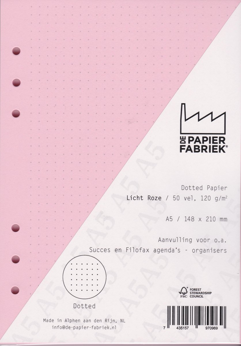Aanvulling Dotted 120g/m² Roze Notitiepapier voor A5 Succes, Filofax of Kalpa Organizers 100 Pag