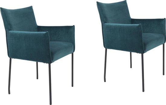 | Feliz Dion Velvet Eetkamerstoel Petrol Set van 2 Dion eetkamerstoel blauw velvet