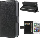Litchi wallet hoesje cover iPhone 4 4S zwart