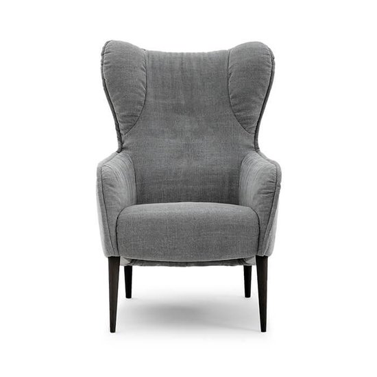 Landelijke fauteuil Lilly stof grijs met donkerbruine poten (zithoogte 48  cm) | bol.com