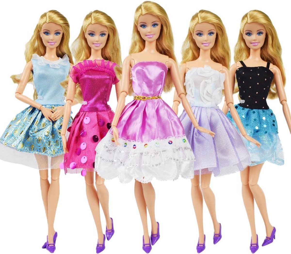 bloed Koreaans reguleren 5 jurken voor barbie - Feestelijke jurkjes voor modepop - Barbie kleding  set | bol.com
