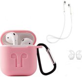 3 in 1 set! Hoesje voor Airpods siliconen case cover + strap + earhoox voor Apple Airpods - roze