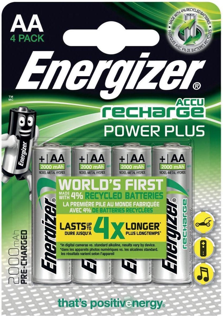 4x Energizer herlaadbare batterijen Power Plus AA, blister a 4 stuks