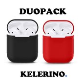 KELERINO. Siliconen hoesje geschikt voor Apple Airpods 1 & 2 - Duopack - Zwart / Rood