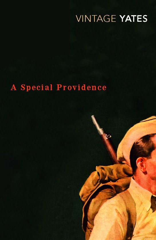 Boekomslag voor "A Special Providence" van Vintage Yates, met een close-up van een soldaat met een rugzak en geweer.