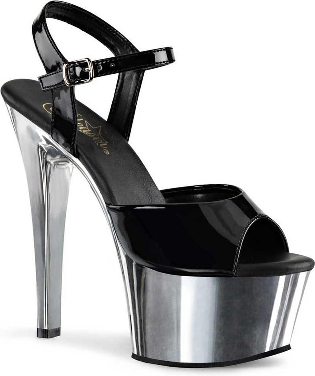 Pleaser - ASPIRE609 Sandaal met enkelband, Paaldans schoenen - Paaldans schoenen - 44 Shoes - Zwart/Chroomkleurig