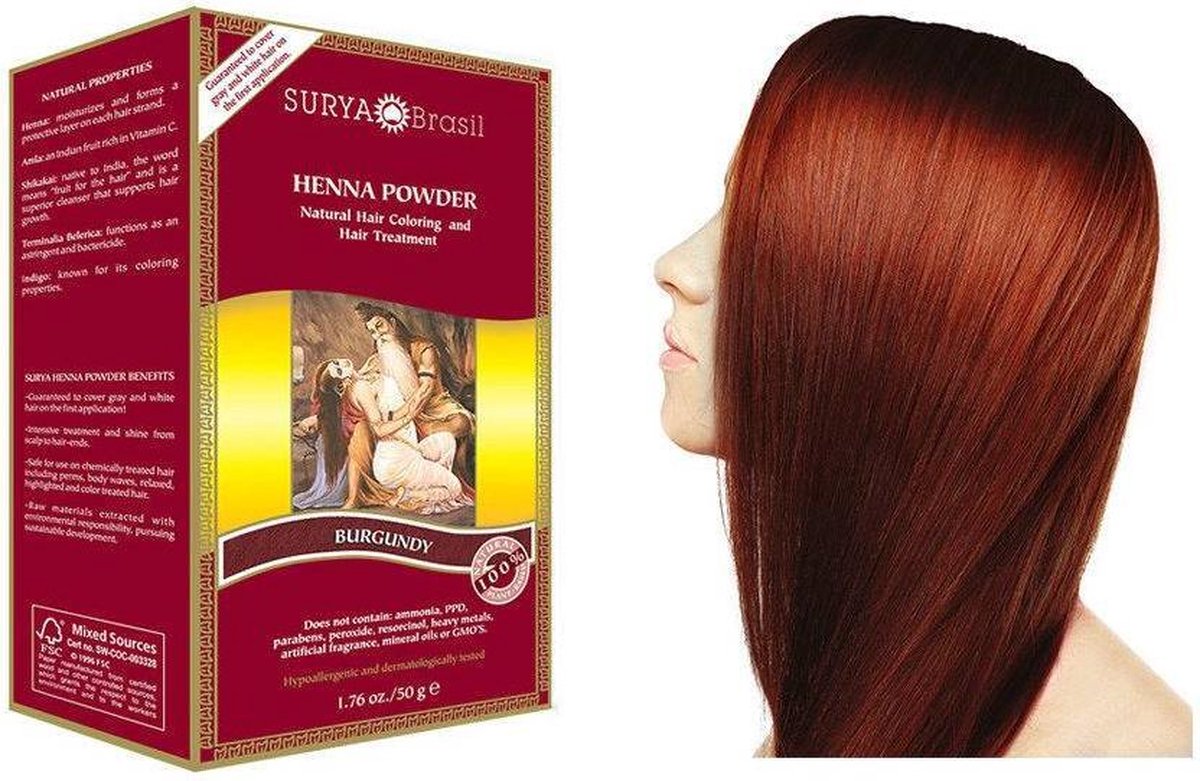 Surya Brasil Henna Poeder Haarverf - Bordeaux Rood - 50 g