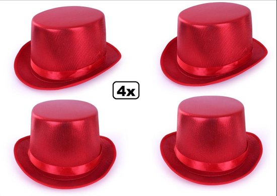 Ensemble de quatre hauts-de-forme rouges brillants avec une bande en satin.