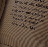 Kussen Kussenhoes tekst cadeau Regels voor Bij Opa Thuis | streepjes hoes wit opdruk donkerblauw maat 50x50 cm