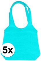 5 x Turquoise opvouwbare tassen met hengsels 43 x 41 cm- Shoppers