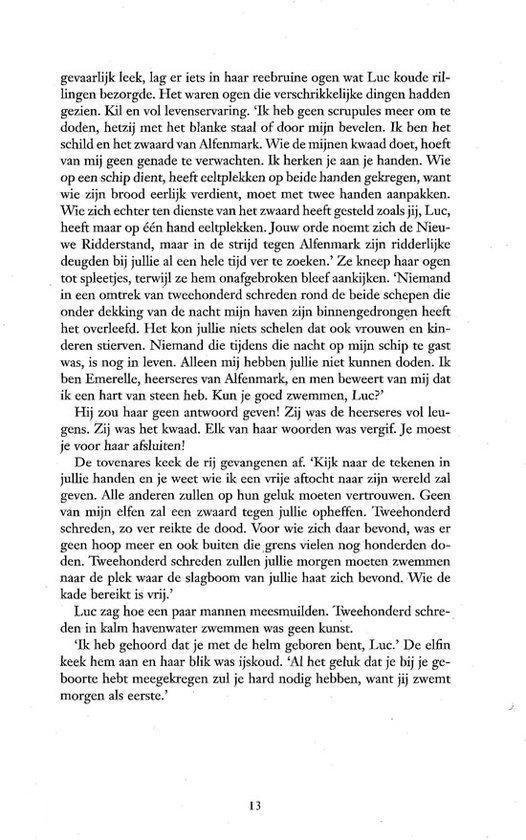 Tekstpagina met een verhaal over een elf, zijn schip en zijn gevoelens.
