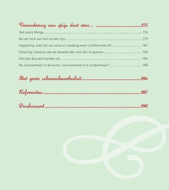 Boekpagina met inhoudsopgave. Titels van secties zoals 'Verandering van spijs doet eten...'.