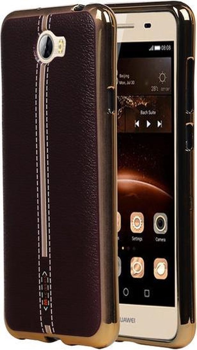 M-Cases Bruin Leder Design TPU back case cover hoesje voor Huawei Y5 II