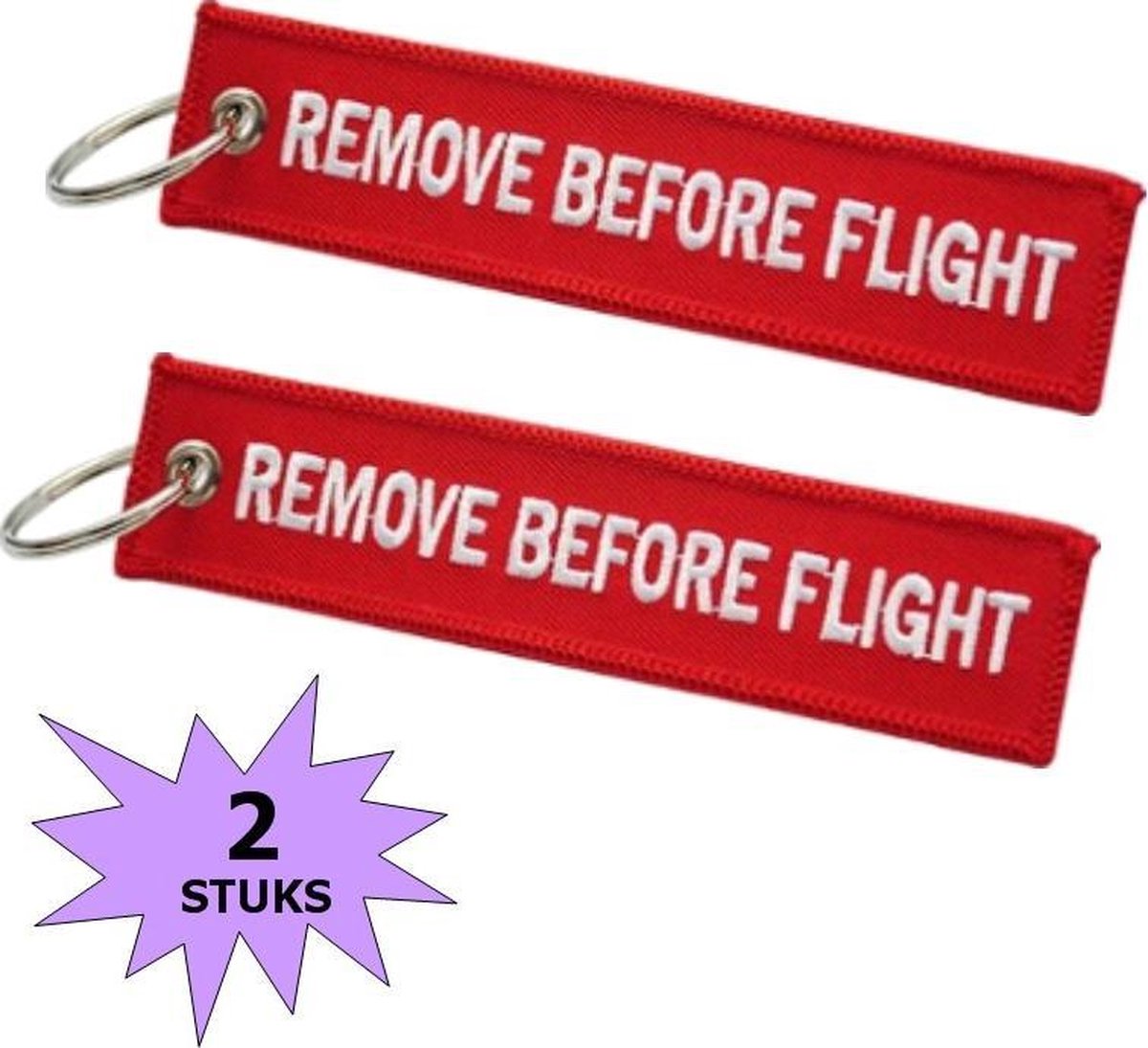 Vliegtuig karabijnhaak sleutelhanger - Remove Before Flight - 1 stuk, rood