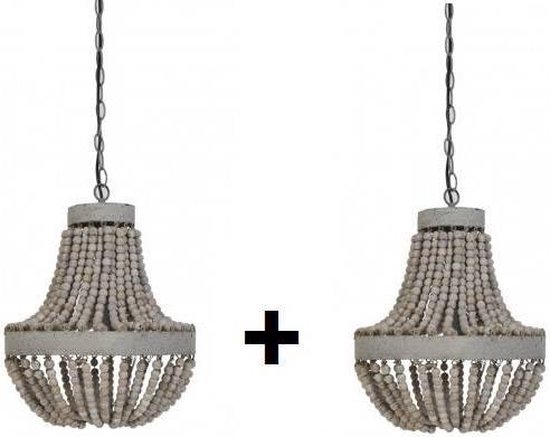 Nieuw bol.com | Luna hanglamp kralen wit / bruin set 2 + gratis lampen EG-54
