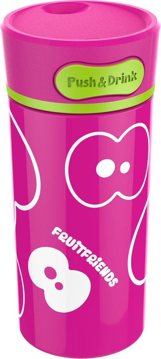 FruitFriends Push & Drink Drinkbeker - 300 ml - Paars - Antilek - Isolerend - Drinkfles voor kinderen