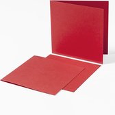 Vierkante Kaarten Set - 13,5 x 13,5 cm - 40 dubbele Kaarten – Rood met Linnen Relief - Maak wenskaarten voor elke gelegenheid