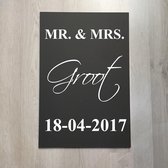 Tekstbord Huwelijk met naam namen en data. Cadeau Bruiloft !