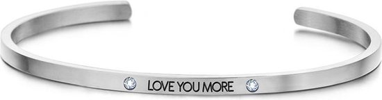 Key Moments 8KM-B00464 - Bracelet ouvert en acier avec texte - * love you more * - zircone - taille unique - couleur argent