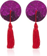 Pinch - Burlesque round diamond Purple/Red - Ronde tepelkwastjes Paars/Rood - tepelversiering - nipple tassels