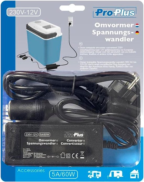 ProPlus Compacte omvormer - 230V naar 12V - 60W - 5A - Europese stekker van ProPlus — afbeelding 4