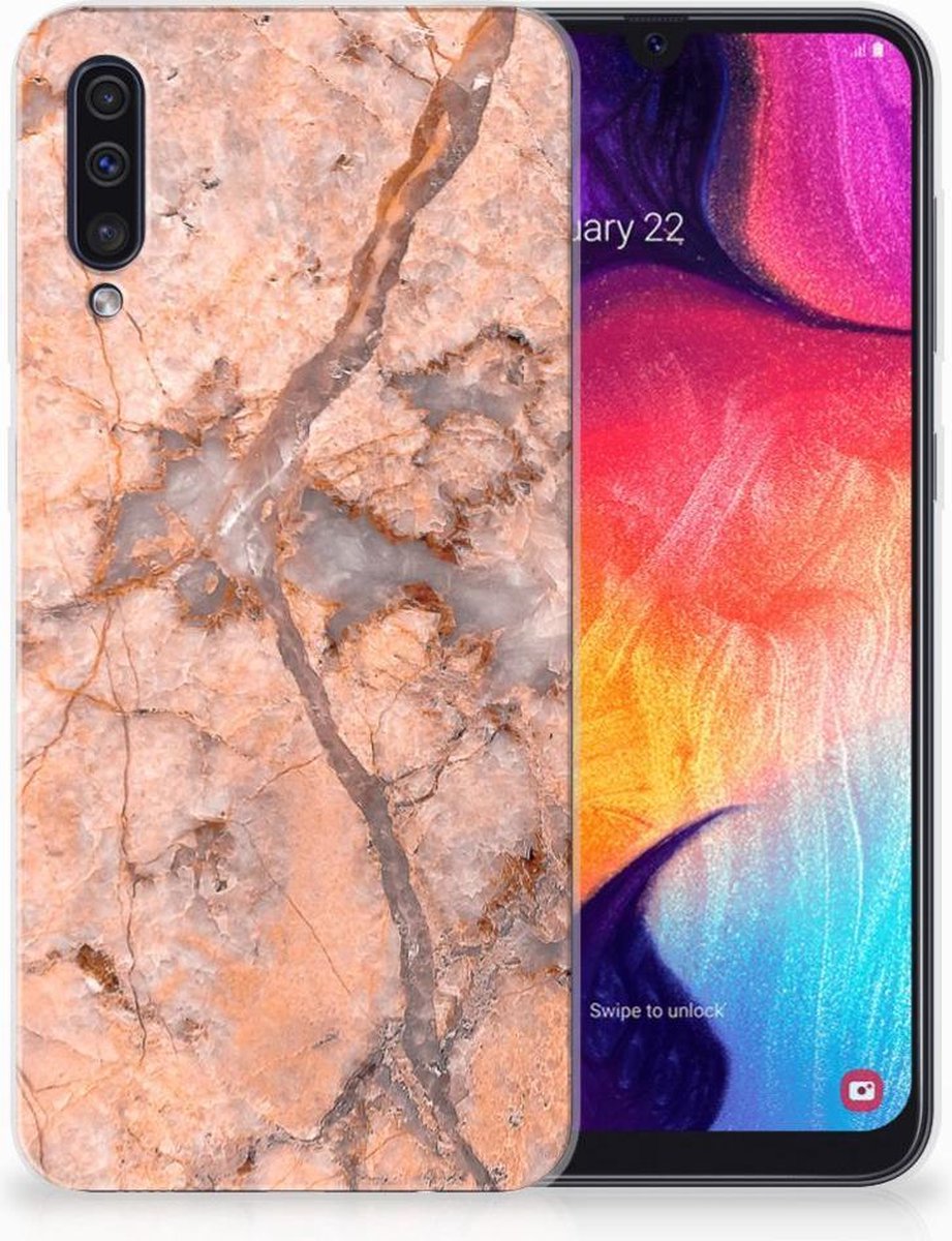 Back Cover voor Samsung Galaxy A50 TPU Siliconen Hoesje Marmer Oranje